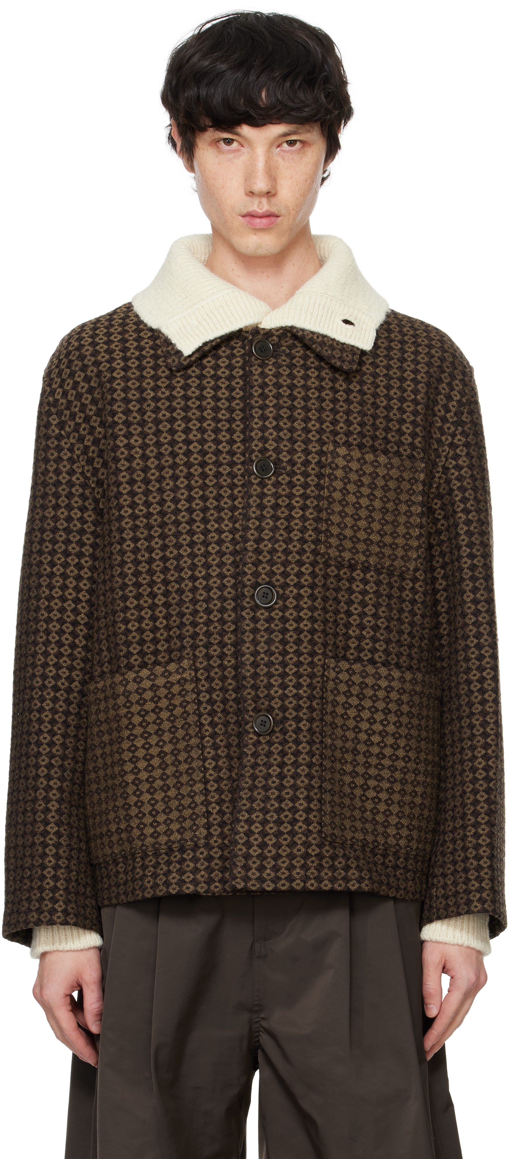 Brown Jacquard Pocket Jacket