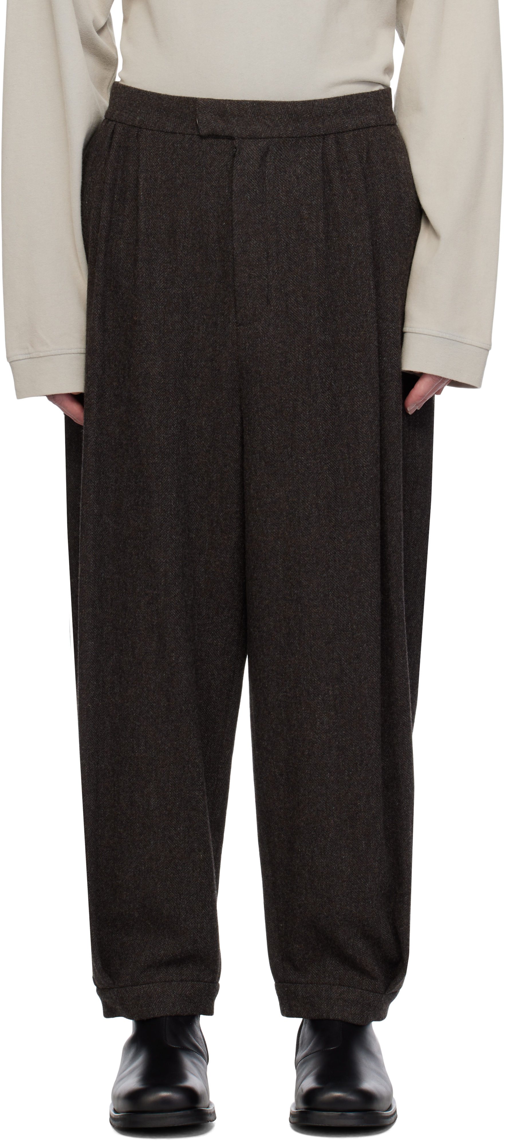 Brown Wool Shirring Trousers