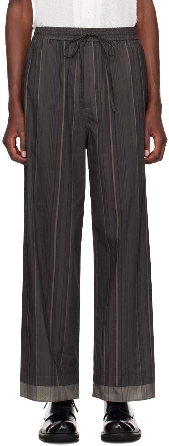 Brown Stripe Drawstring Trousers