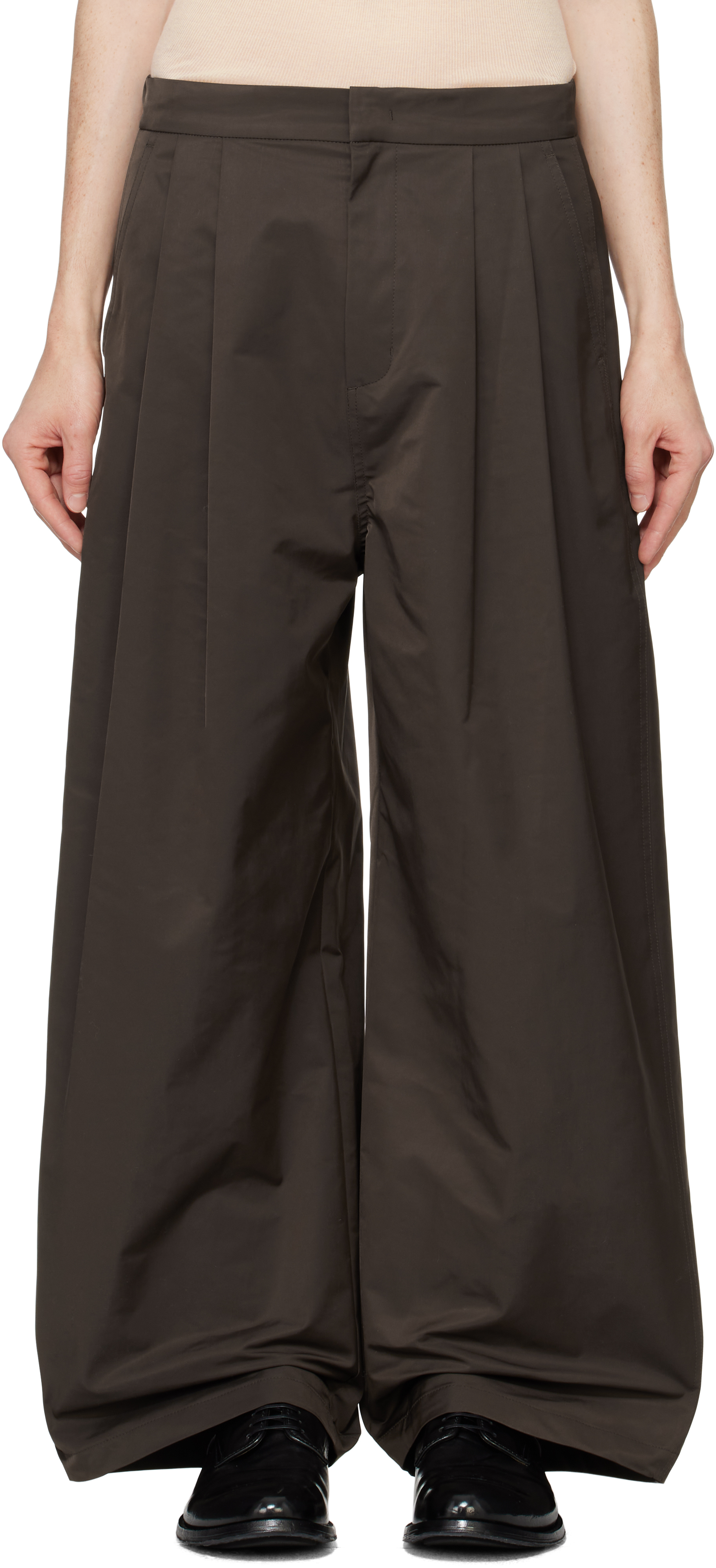 Brown Two-Tuck Wide Trousers