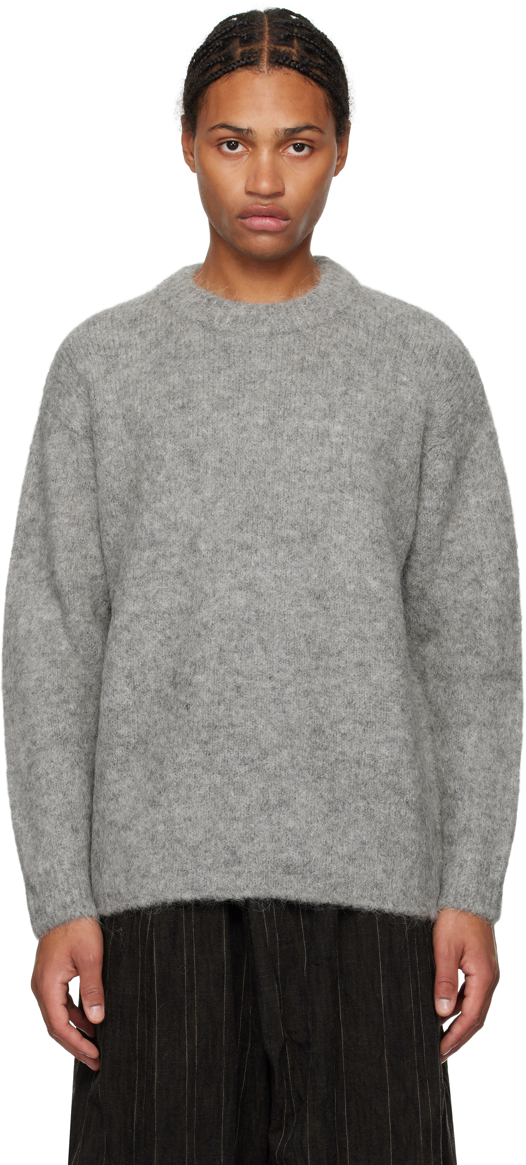 Grey round neck sweater online