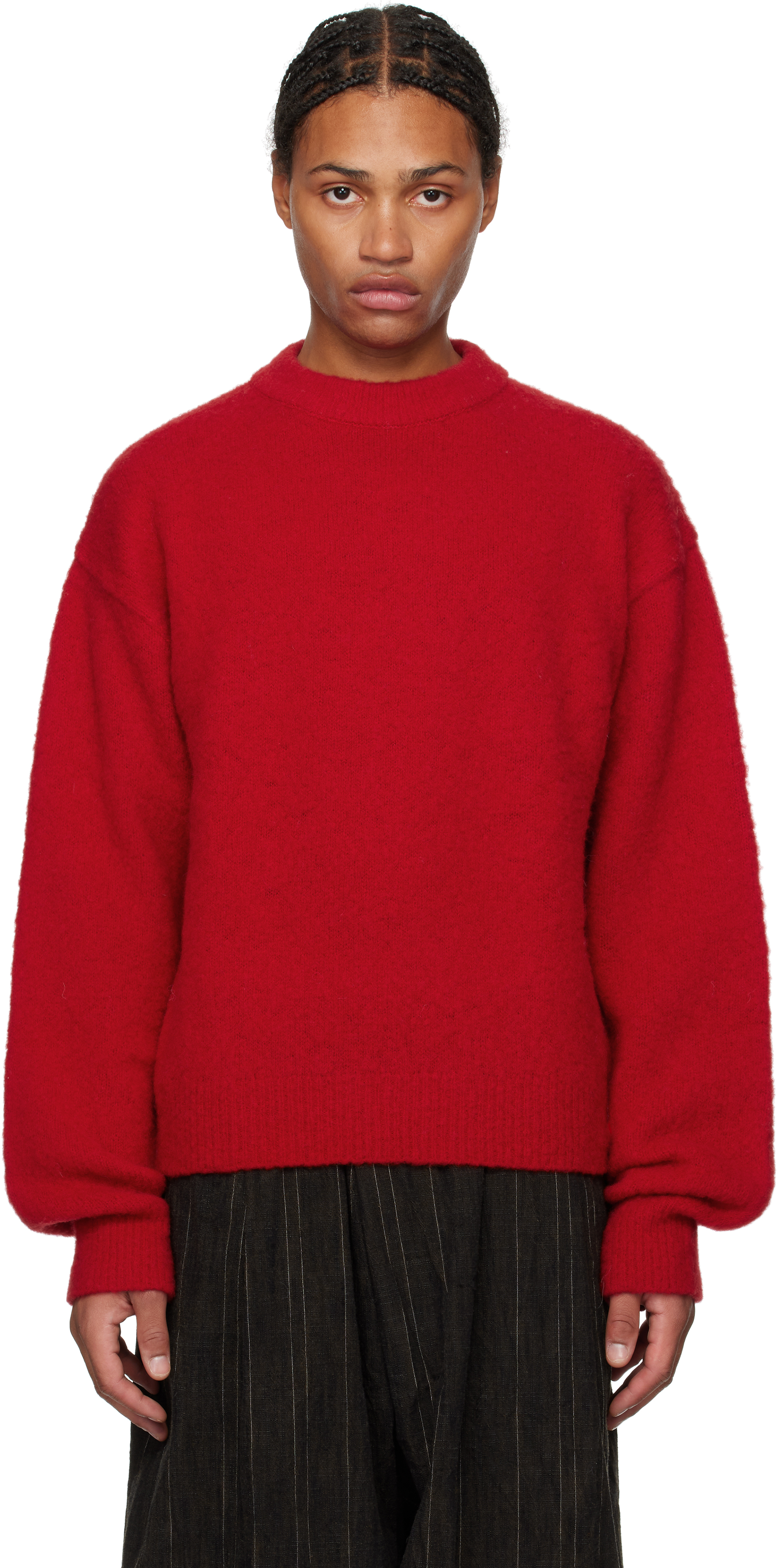 Shop Amomento Red Fluffy Brushed Knit Sweater