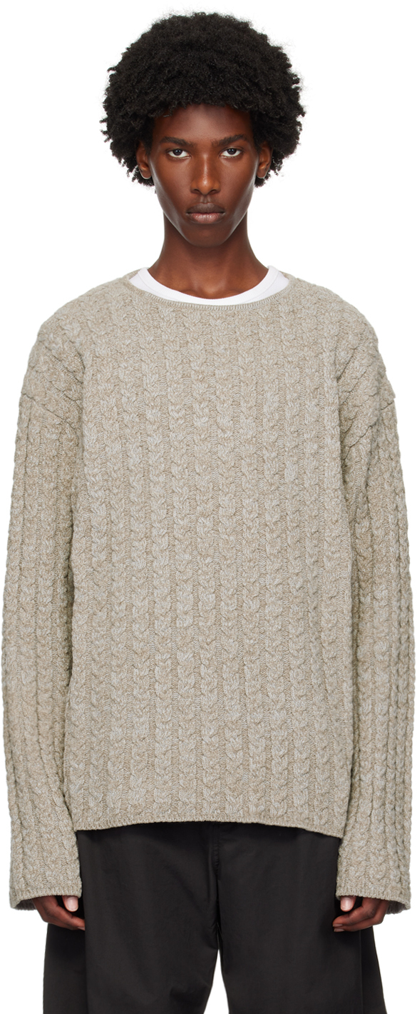 Taupe Mixed Yarn Cable Knit Sweater