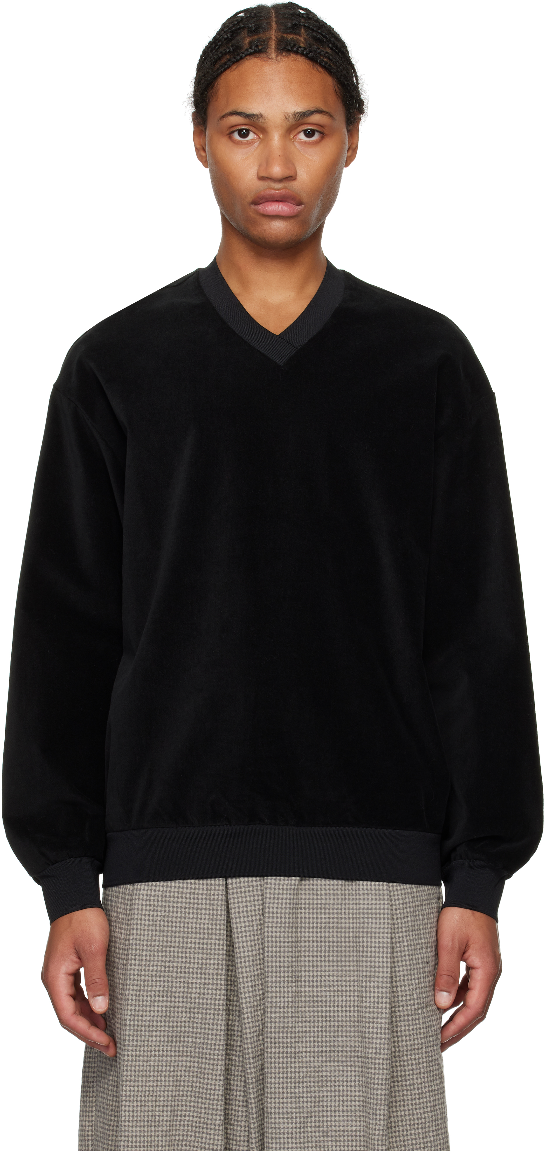 Black Velvet V-Neck Sweater