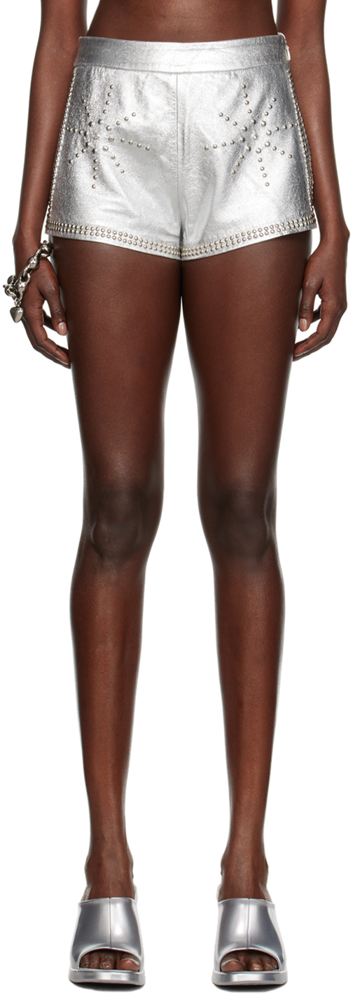 SSENSE Exclusive Silver Mimi Wade Edition Studded Leather Shorts