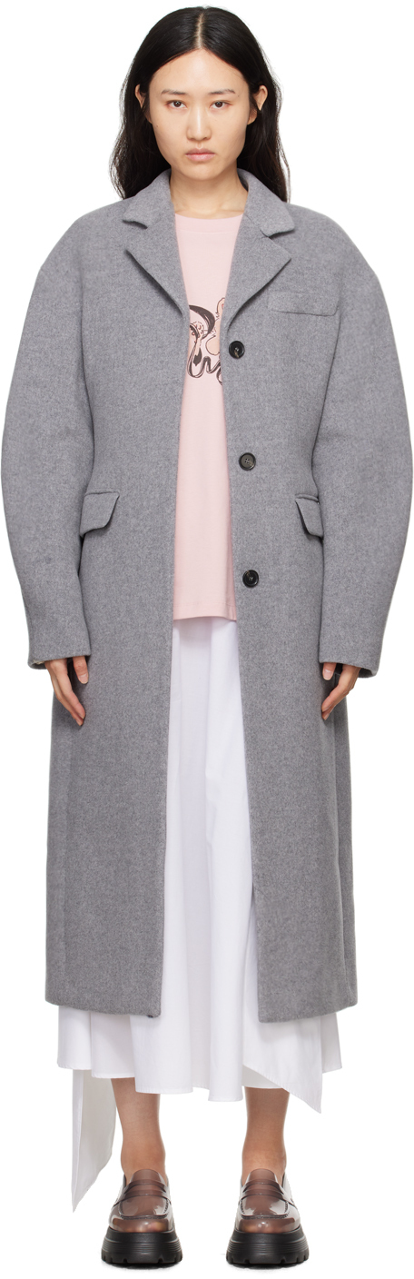 Shop Msgm Gray Dropped Shoulder Coat In 97 Grey Melange