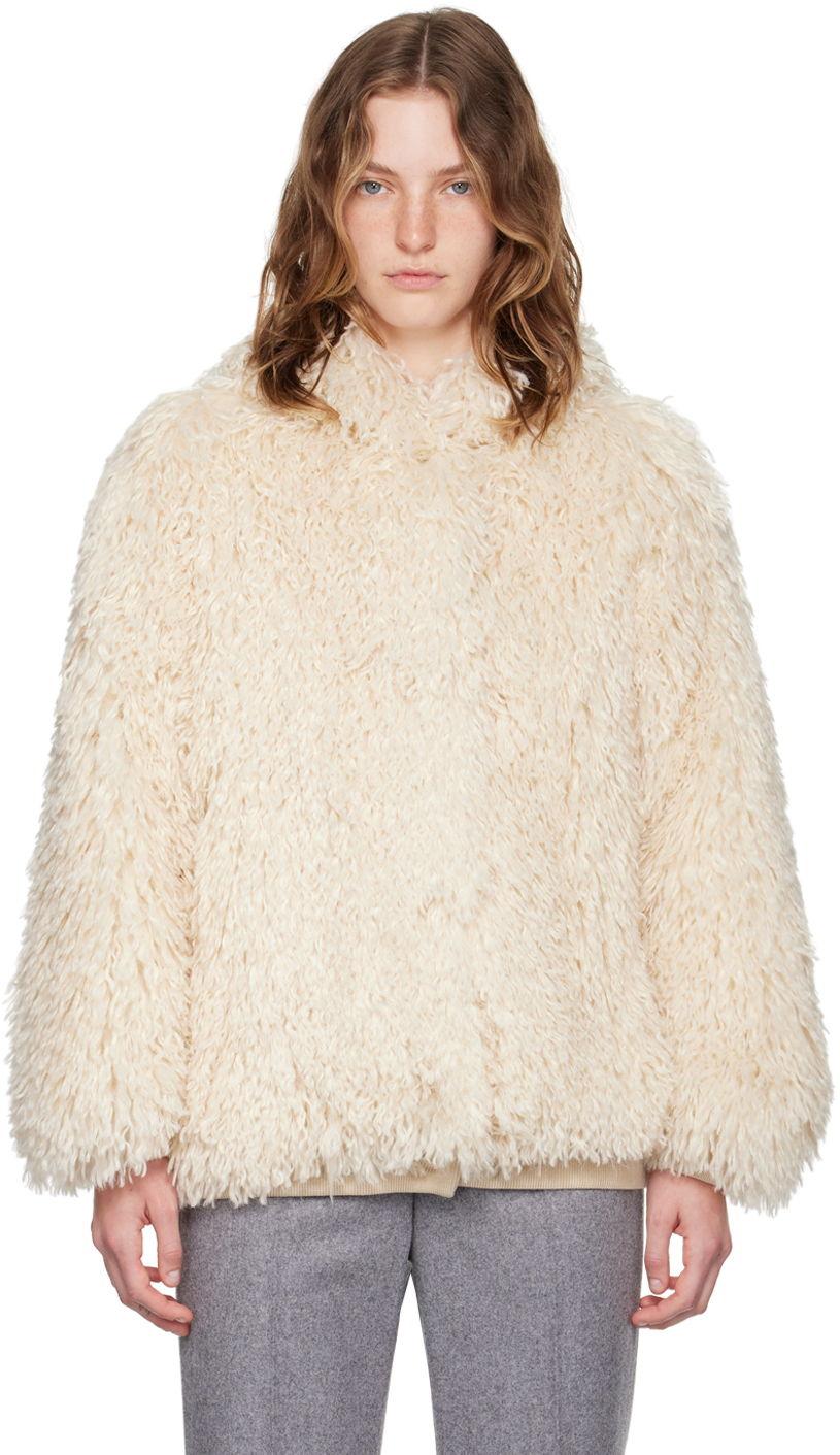 Shop Msgm Off-white Hooded Faux-fur Jacket In 02 Off White