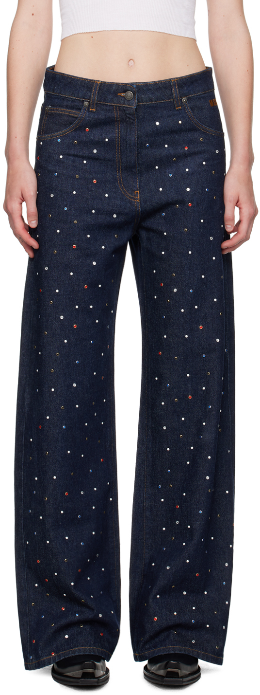 Shop Msgm Blue Wide-leg Studs Jeans In 89 Blue