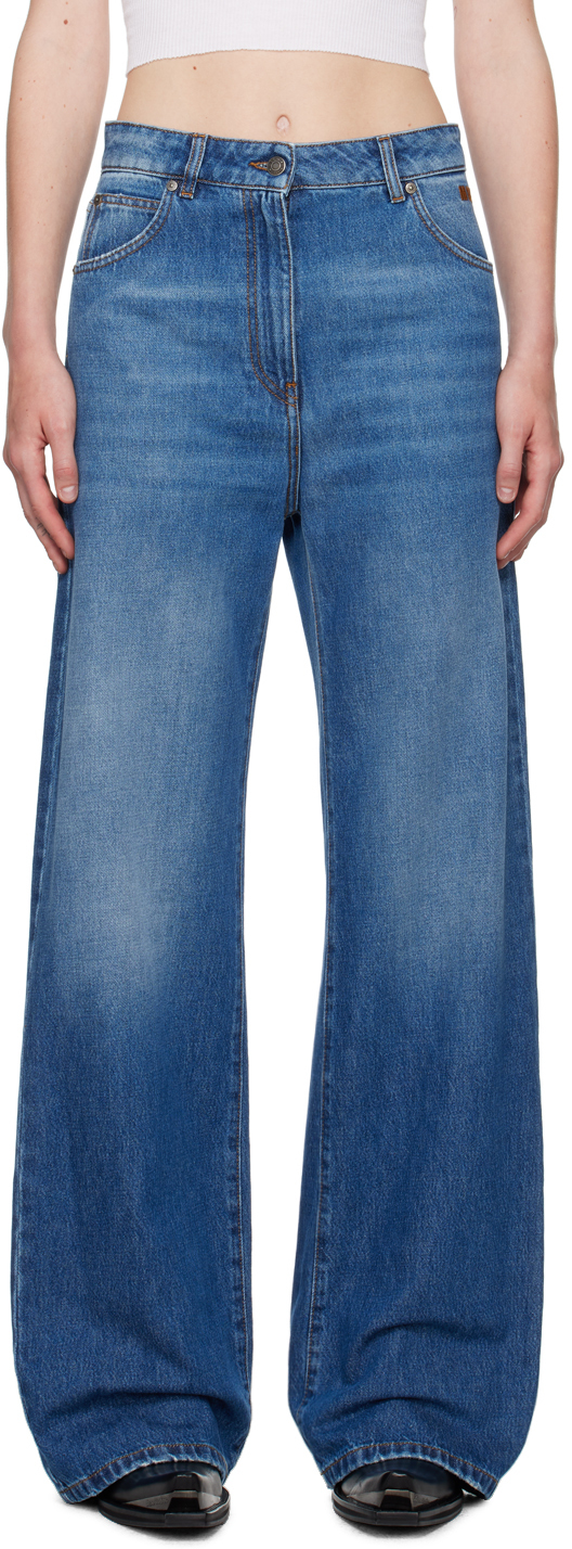 Shop Msgm Blue Wide-leg Pre-washed Effect Jeans In 89 Blue