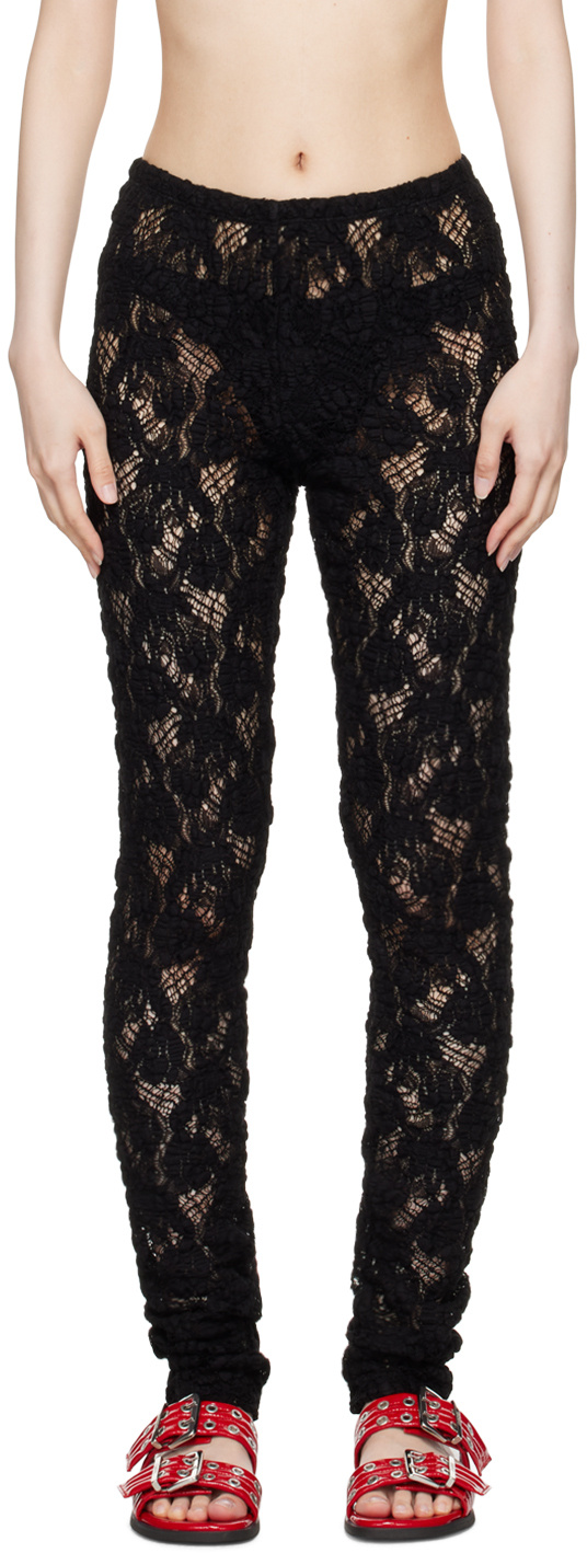 Shop Msgm Black Semi-sheer Leggings In 99 Black