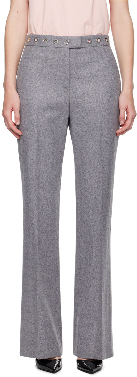Gray Eyelet Trousers by MSGM on Sale