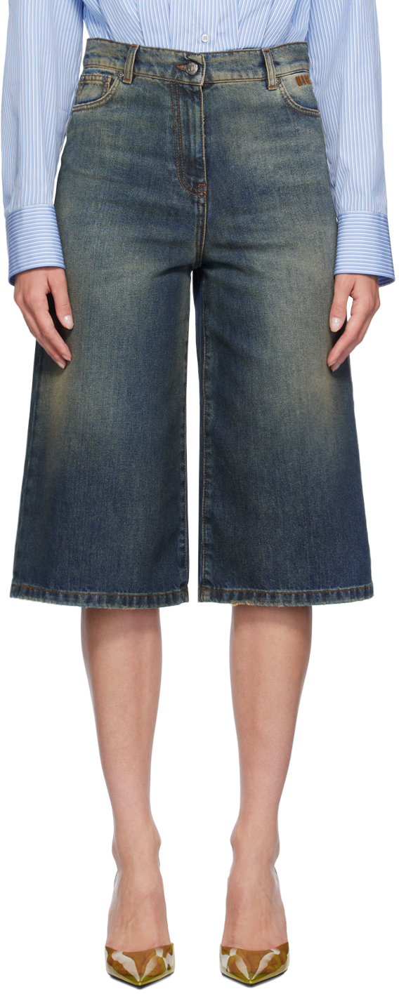 Indigo Embroidered Denim Shorts