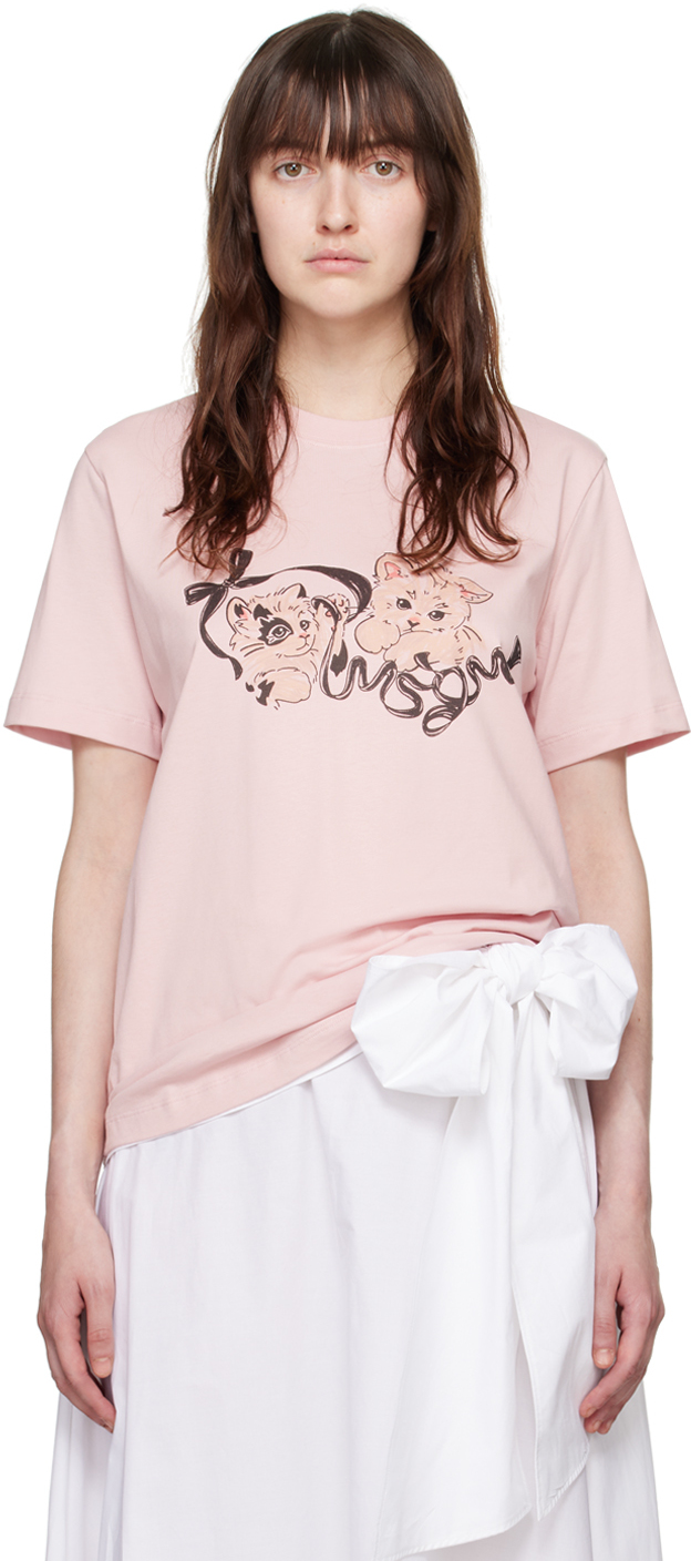 Shop Msgm Pink Kitten T-shirt In 11 Light Pink