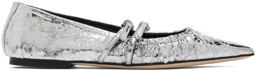 Silver Crackle Leather Ballerina Flats