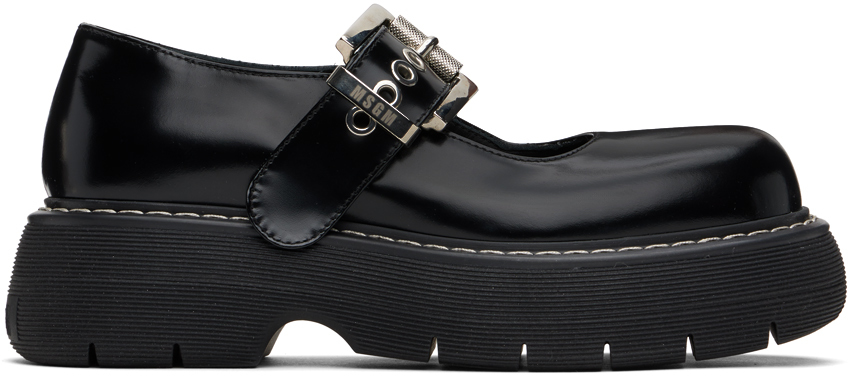 Shop Msgm Black Chunky Mary-jane Loafers In 99 Black