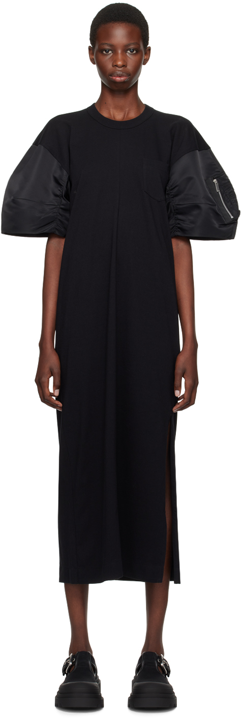 Shop Sacai Black T-shirt Midi Dress In 001 Black