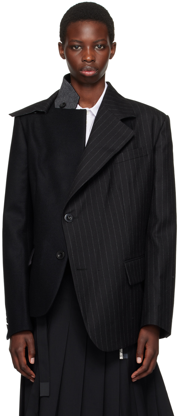 Shop Sacai Black Paneled Blazer In 001 Black