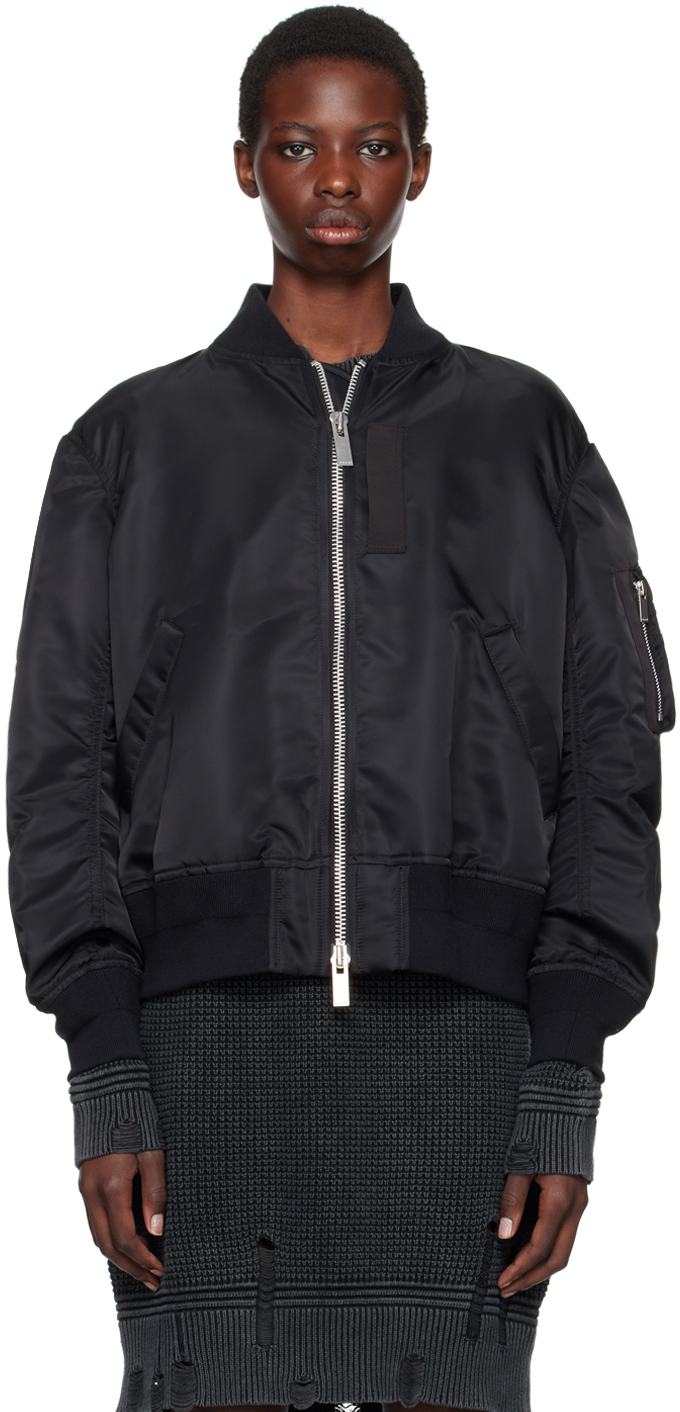 Shop Sacai Black Nylon Bomber Jacket In 001 Black