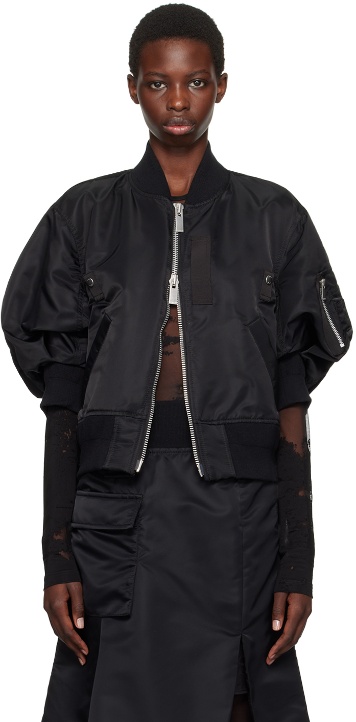 Black Short Sleeve Bomber Jacket