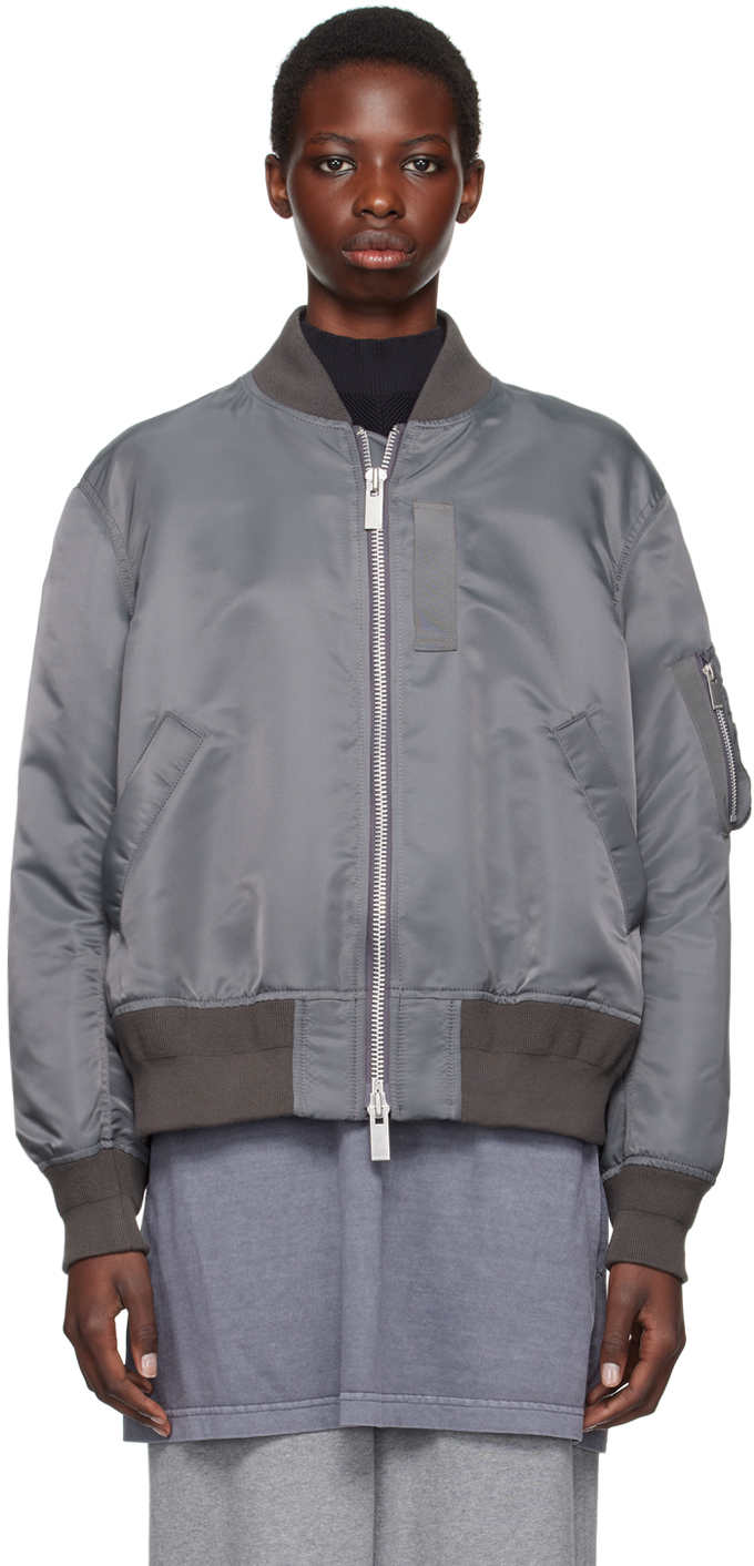 Shop Sacai Gray Nylon Bomber Jacket In 326 C/gray