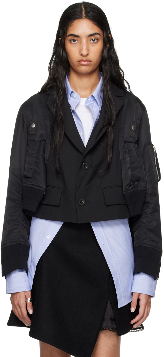 Black Suiting Blazer by sacai on Sale