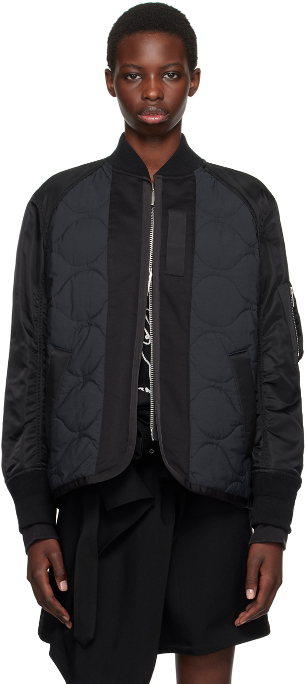 Shop Sacai Black & Navy Quilted Bomber Jacket In 001 Black