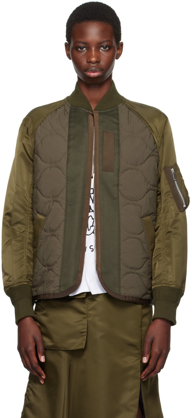 Khaki Quilted Bomber Jacket