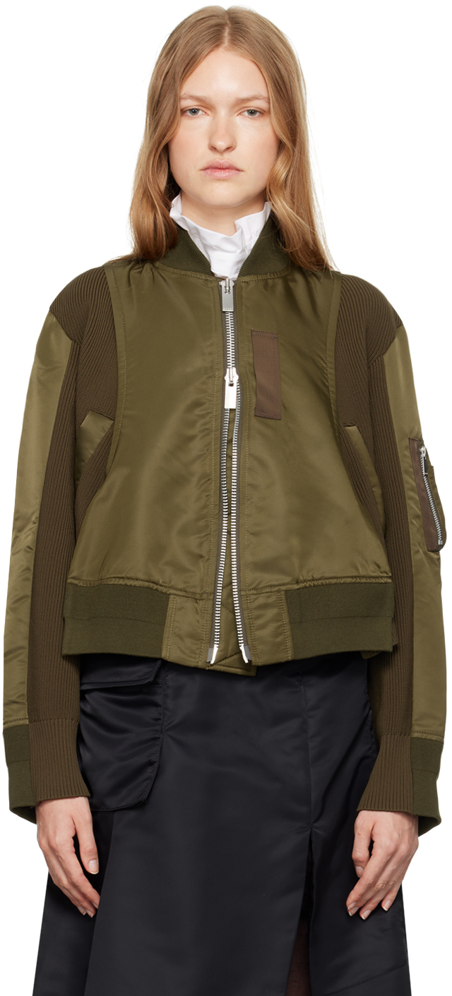 Shop Sacai Green Paneled Bomber Jacket In 826 Olive