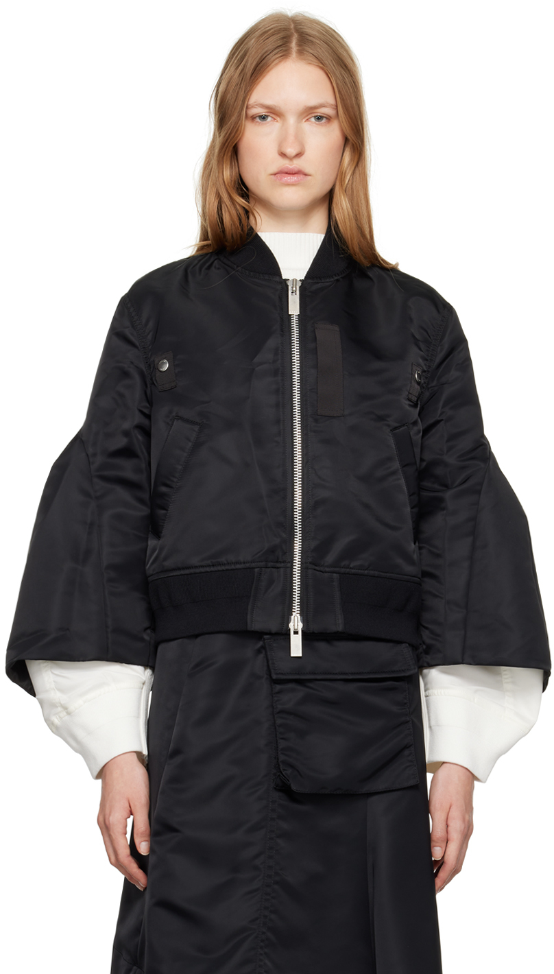 Black Puff Sleeve Bomber Jacket