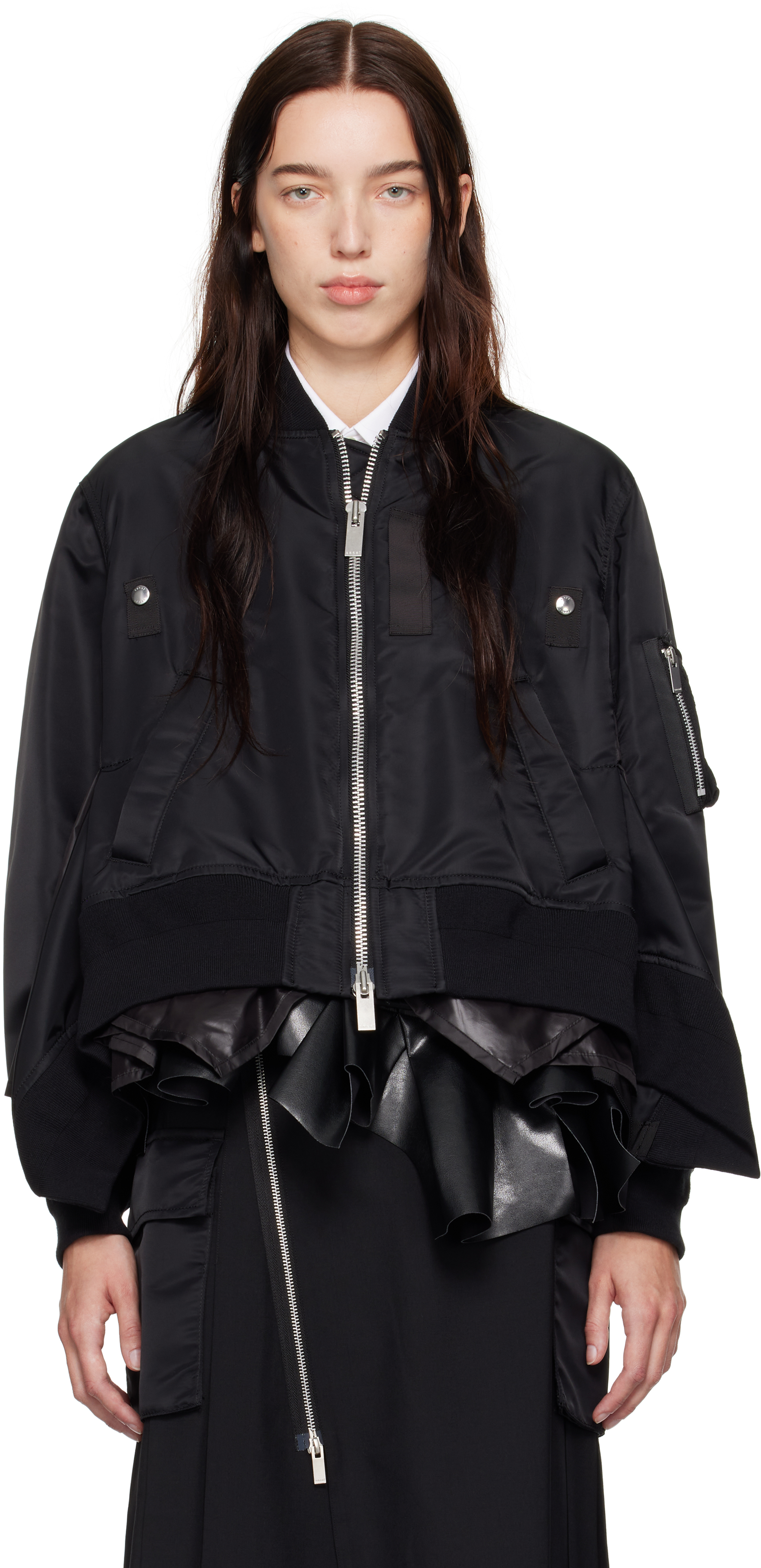 Black Nylon Twill Bomber Jacket