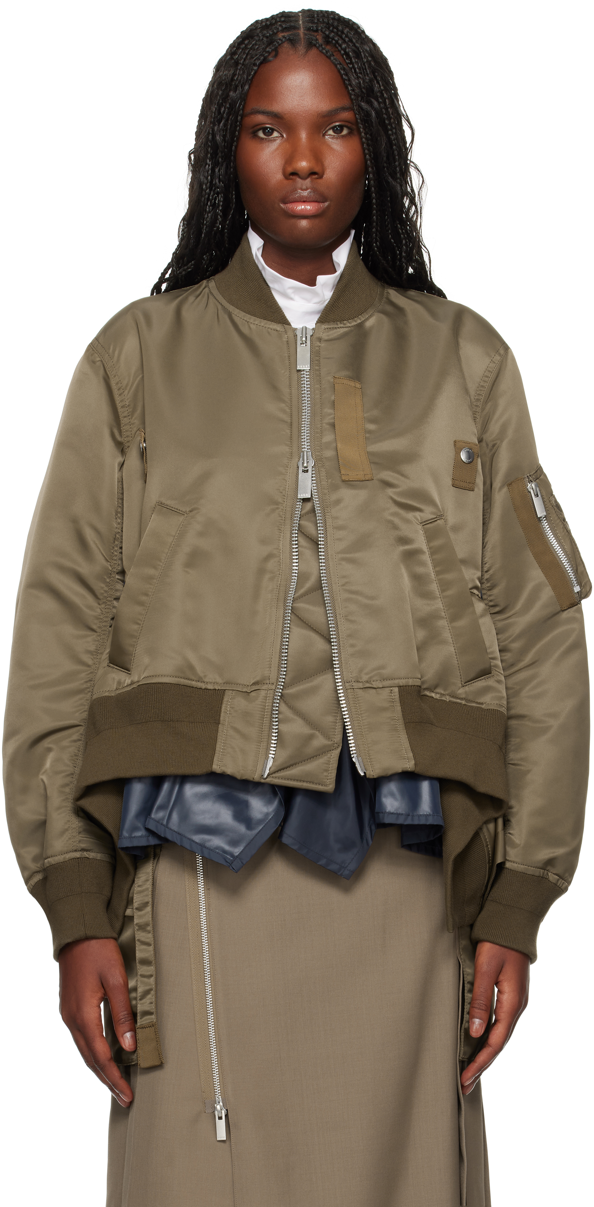 Shop Sacai Khaki Nylon Twill Bomber Jacket In 651 Beige