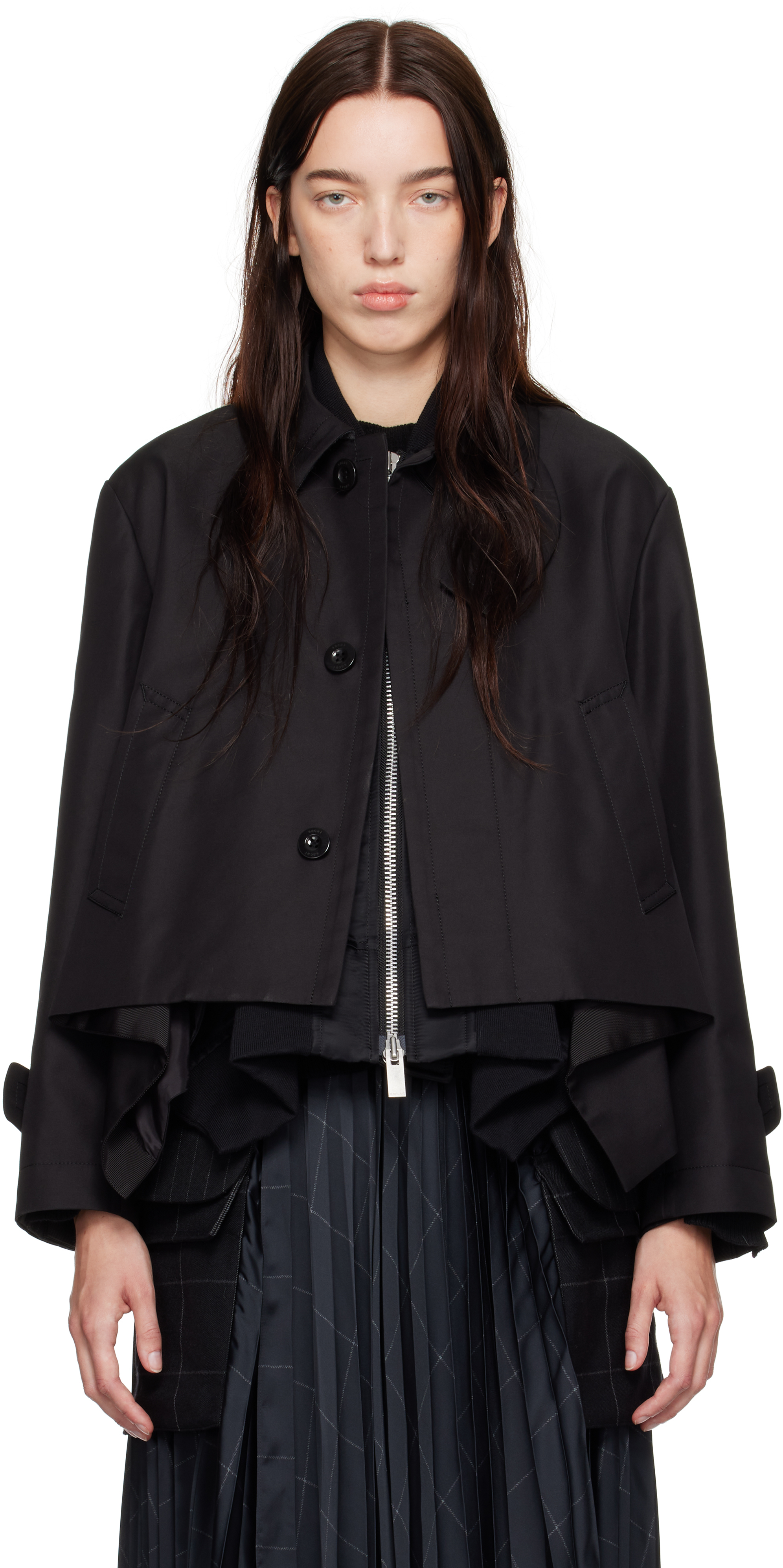 Shop Sacai Black Cotton Gabardine & Nylon Twill Jacket In 001 Black