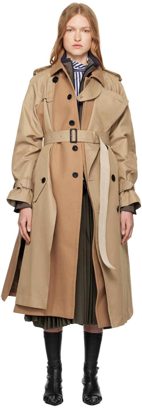 SACAI BEIGE COTTON & WOOL TRENCH COAT 