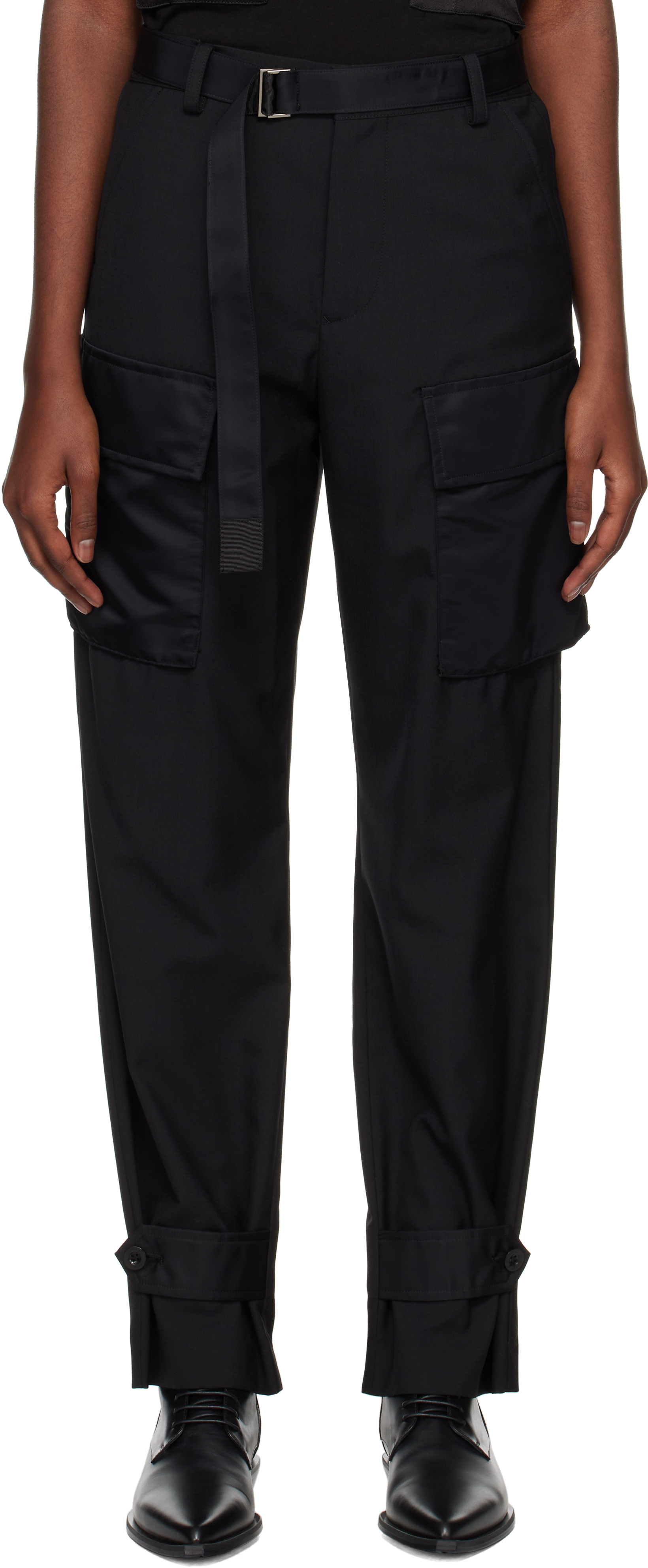 Sacai Black Suiting & Nylon Twill Trousers In 001 Black