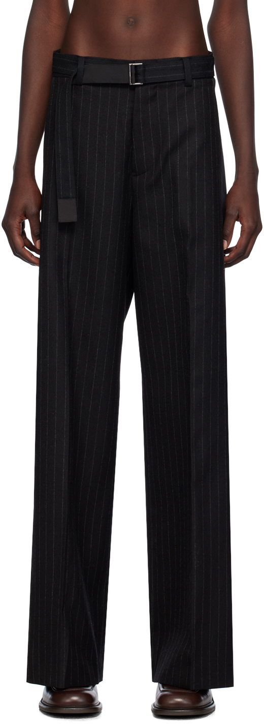 Shop Sacai Black Chalk Stripe Trousers In 001 Black