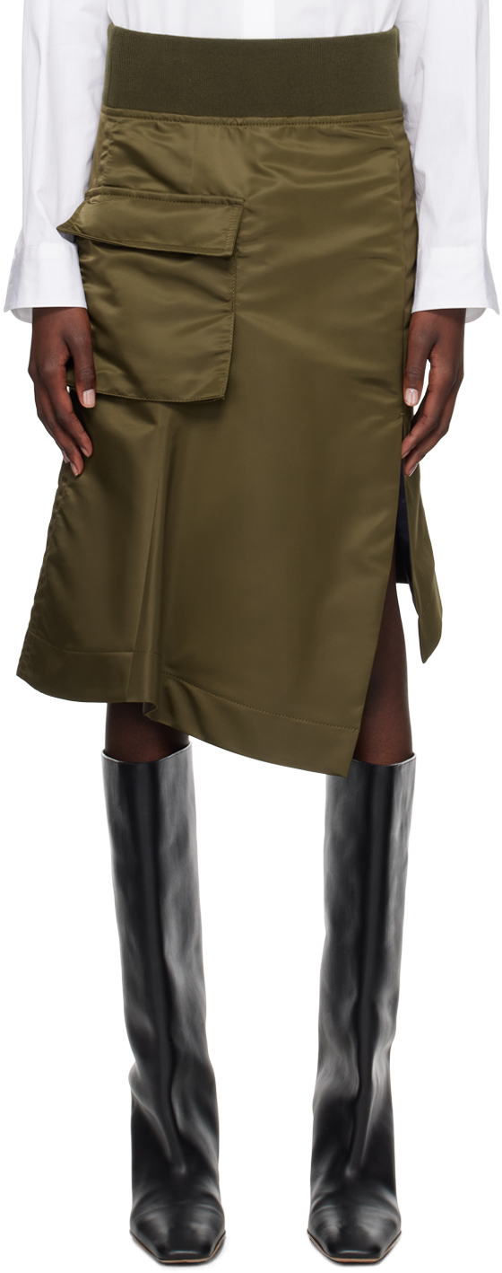 Sacai Khaki Asymmetrical Hem Miniskirt In 826 Olive
