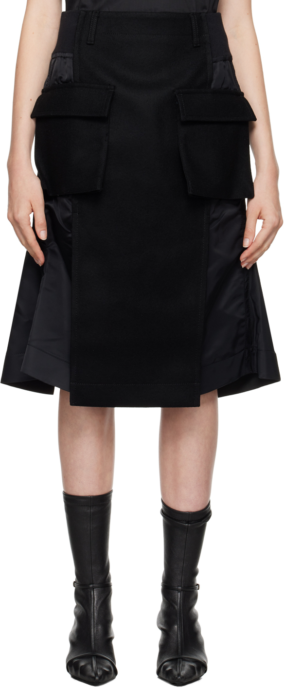 Shop Sacai Black Paneled Midi Skirt In 001 Black