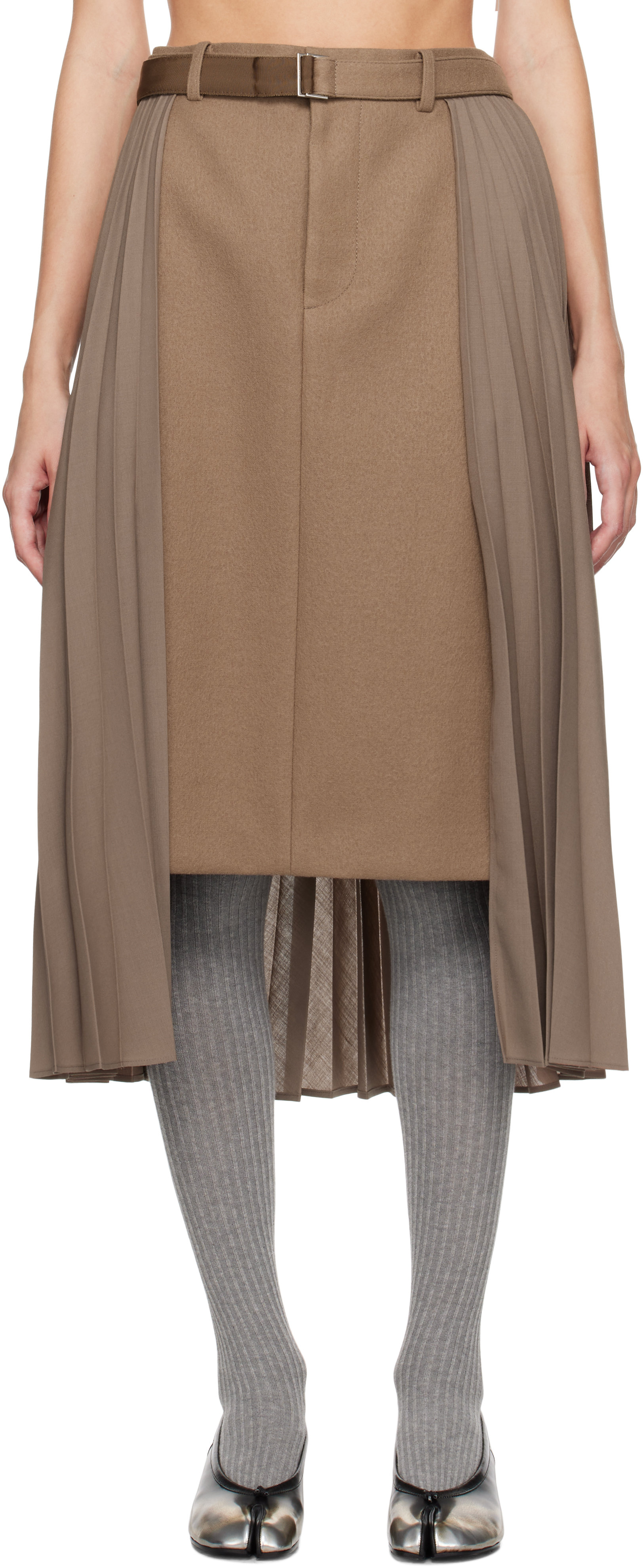 Shop Sacai Khaki Suiting & Wool Melton Midi Skirt In 651 Beige