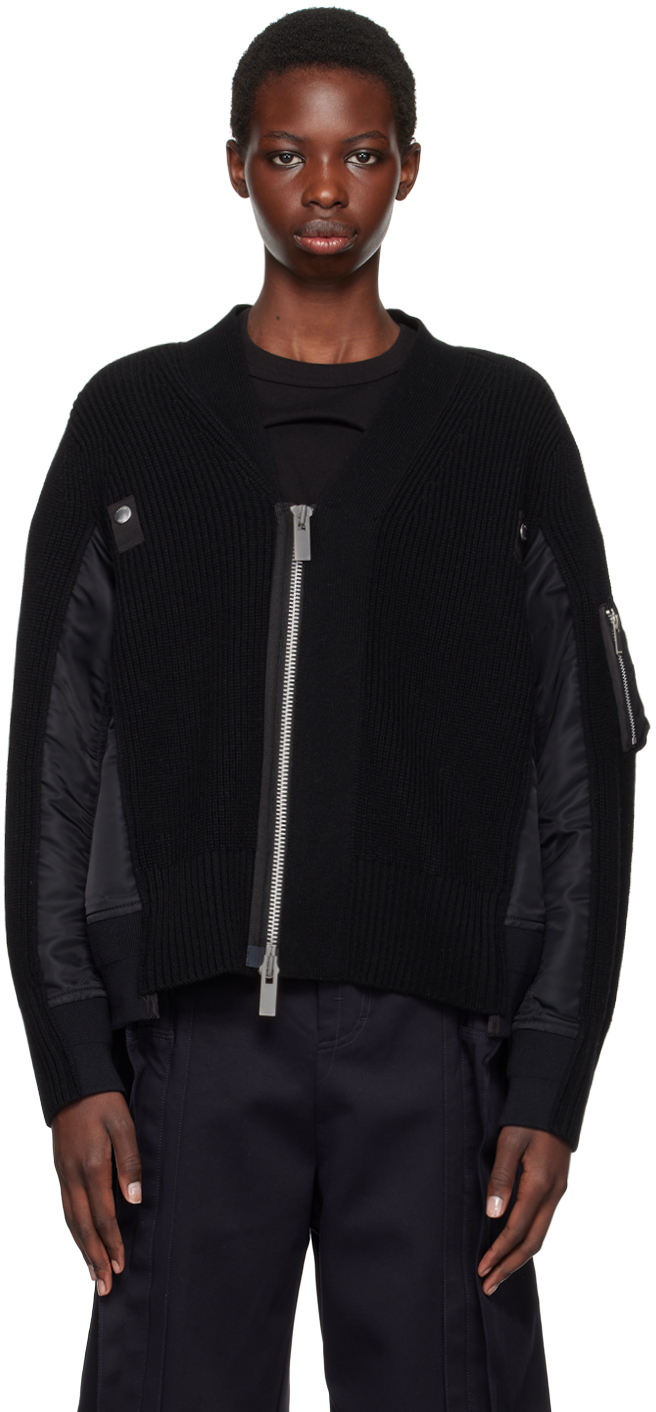 Shop Sacai Black Paneled Cardigan In 002 Black X Black