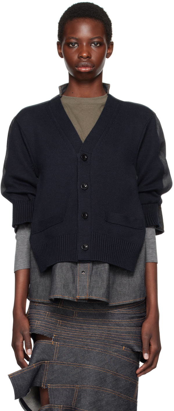 Shop Sacai Blue Paneled Denim Cardigan In 499 Indigo