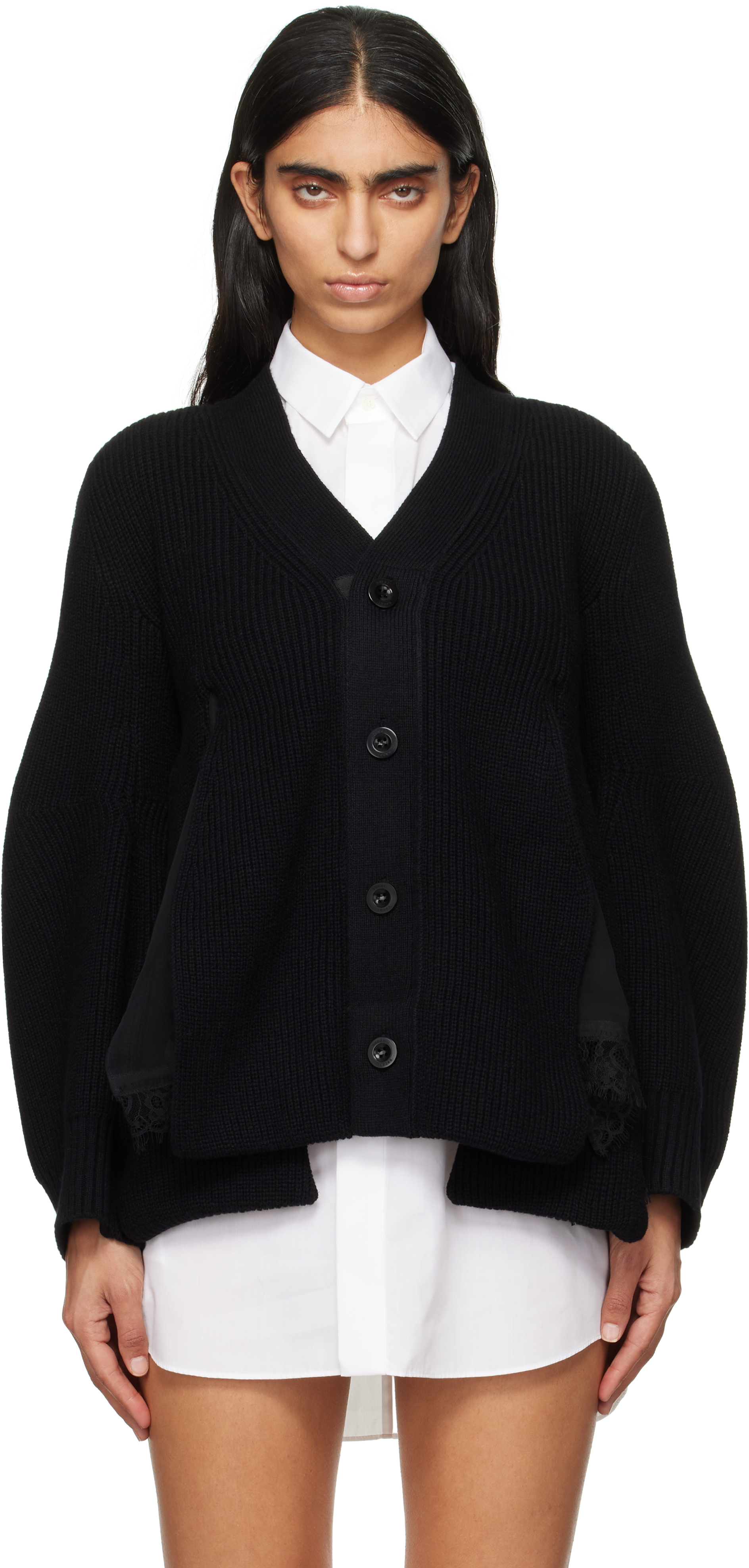 Shop Sacai Black Wool Knit Cardigan In 001 Black