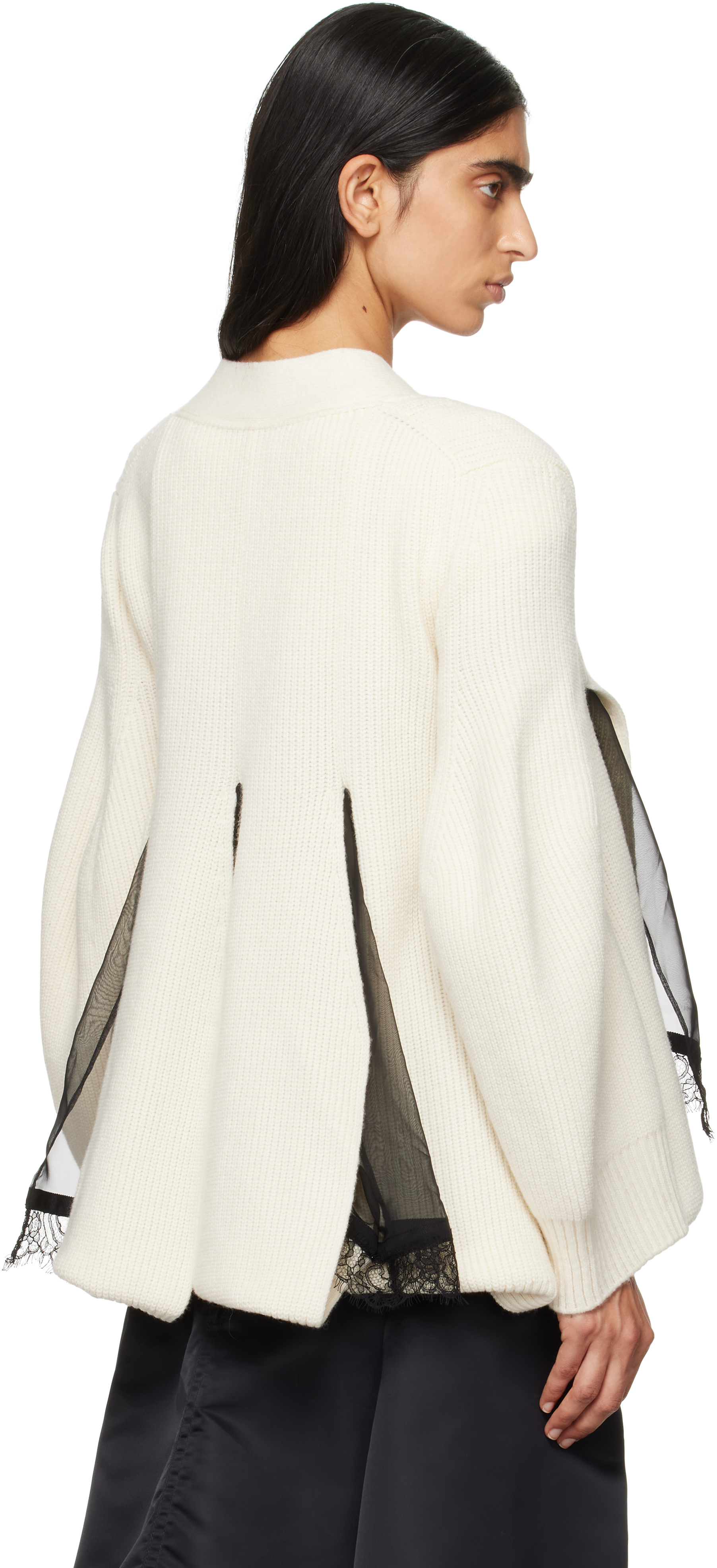 Sacai Mixed Media Wool Cardigan In 151 Off White