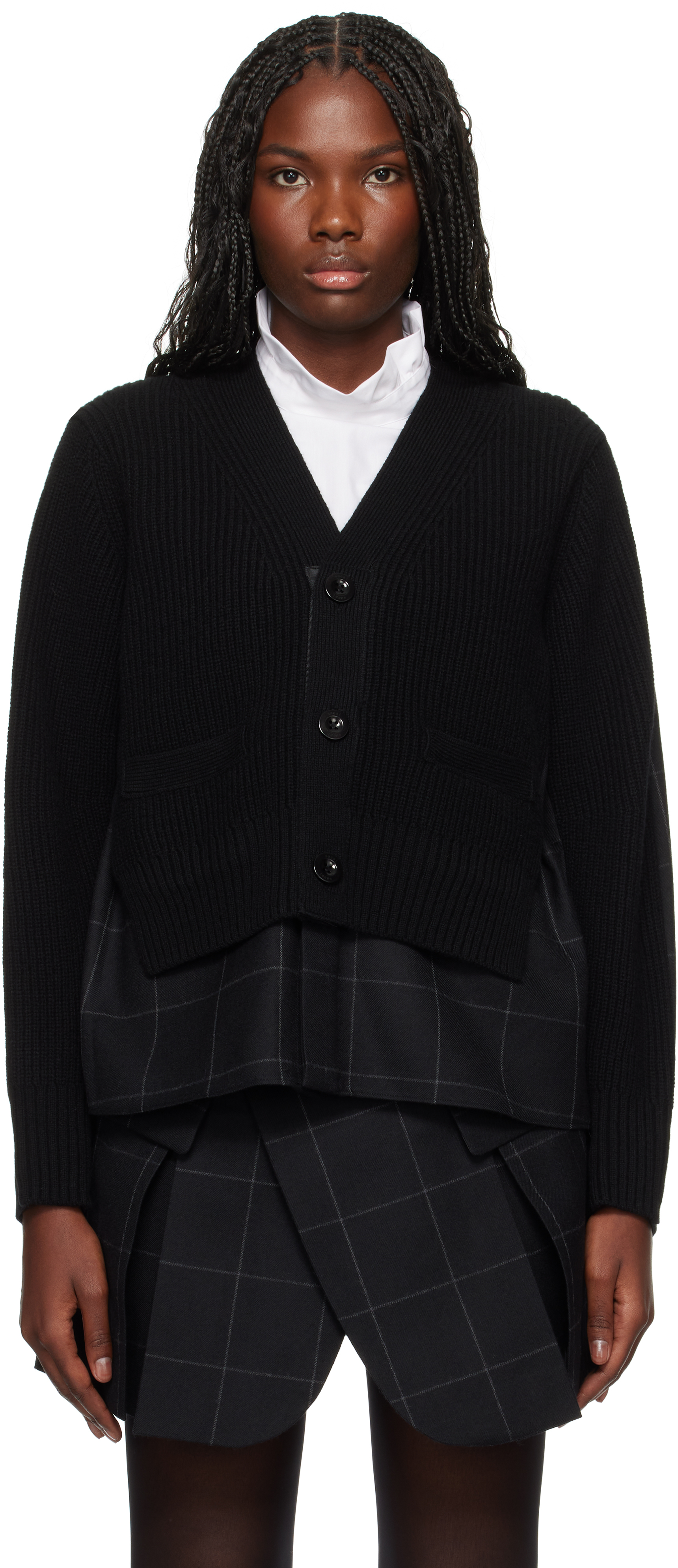 Shop Sacai Black Windowpane Knit Cardigan In 001 Black