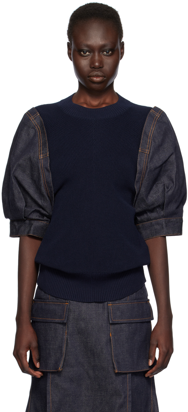 Navy Paneled Sweater