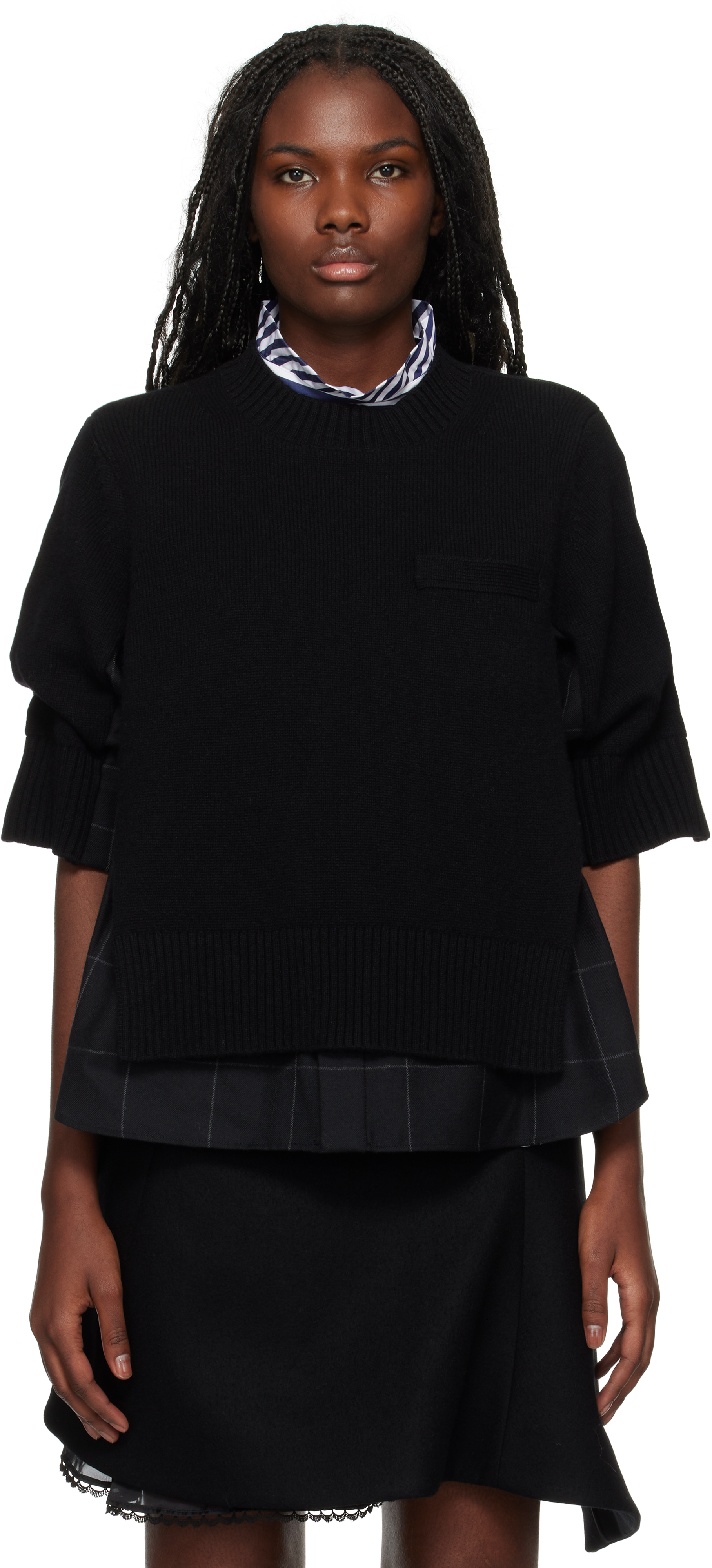 Shop Sacai Black Windowpane Knit Pullover Sweater In 001 Black