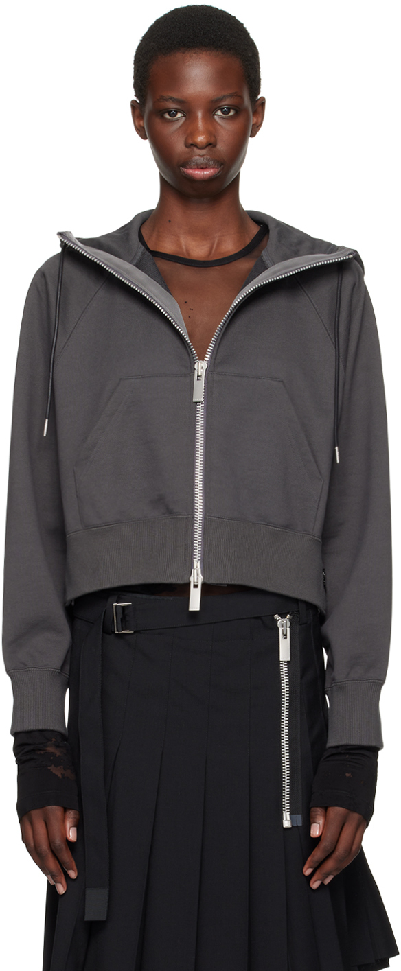 Shop Sacai Gray Zip Hoodie In 326 C/gray