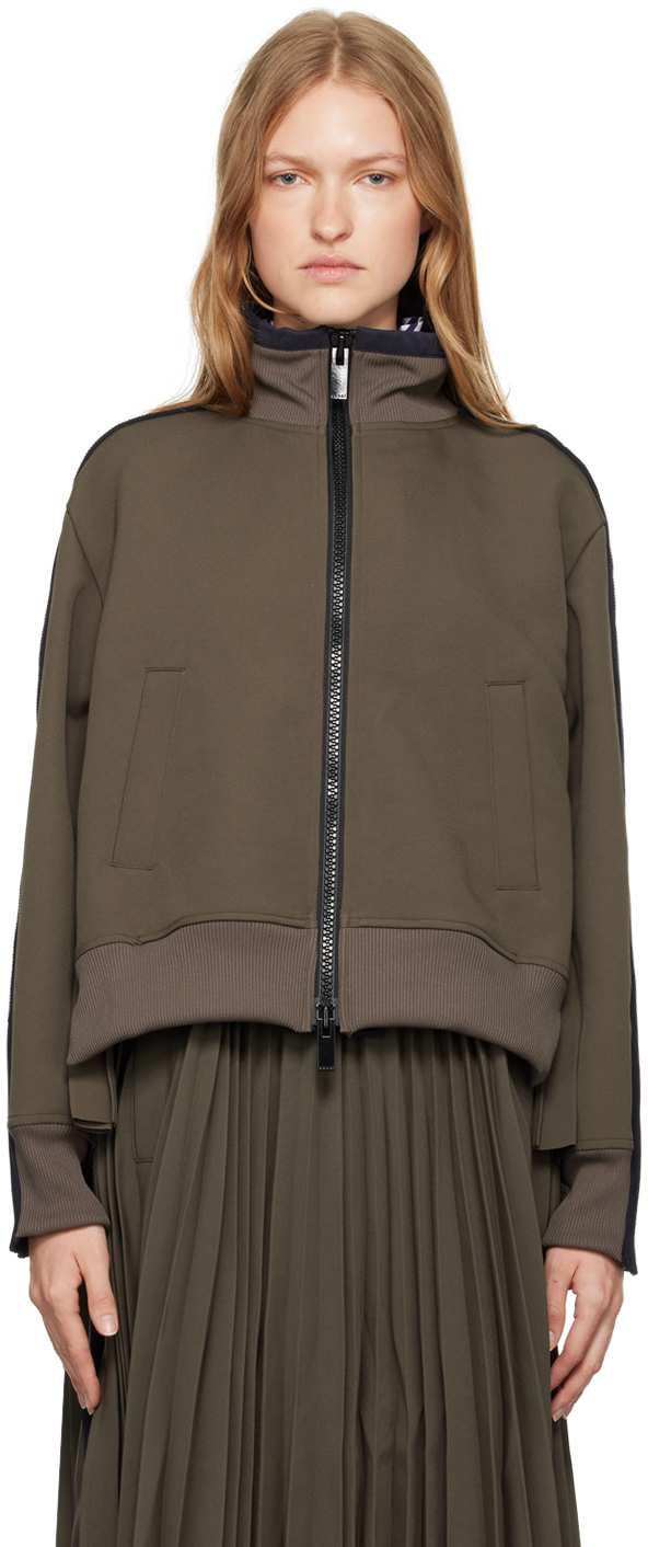 Shop Sacai Khaki Paneled Zip Up In 501 Khaki