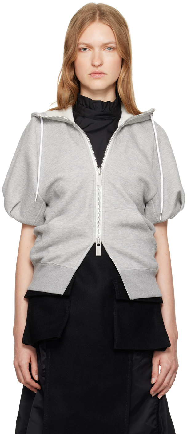 Shop Sacai Gray Puff Sleeve Hoodie In 376 L/gray