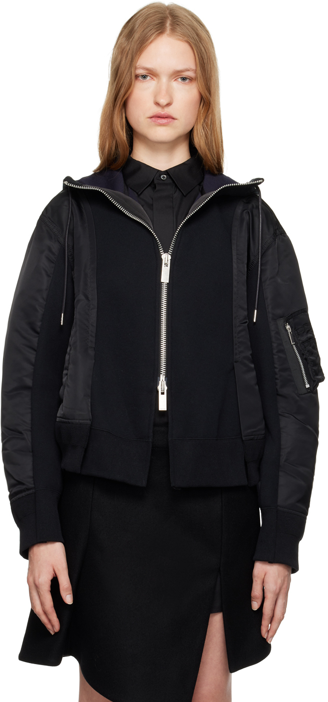 SACAI BLACK SPONGE SWEAT HOODIE 