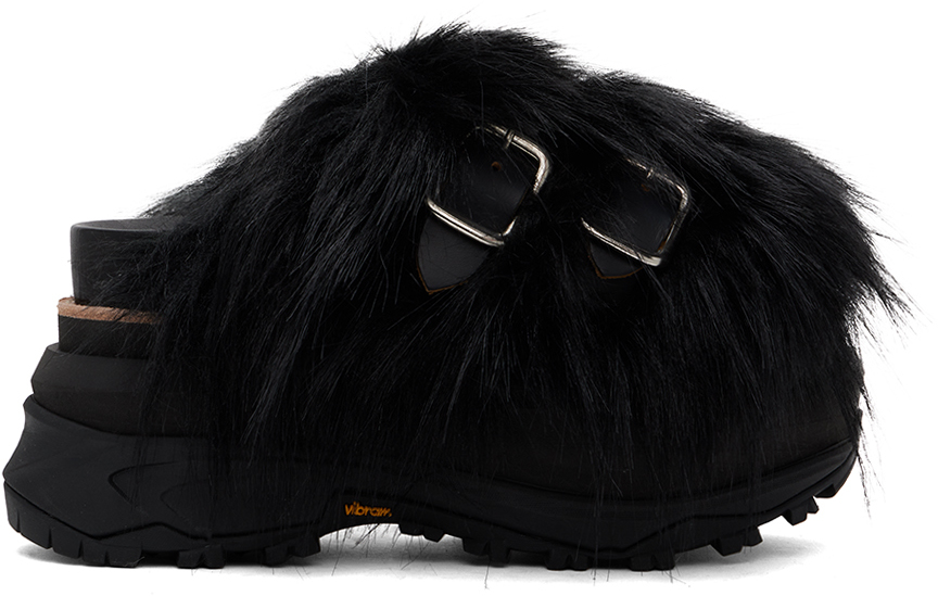 Black Faux-Fur Sandals